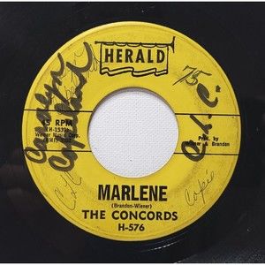 The Concords Vinyl 45 Marlene / Our Love Wasn't Meant To Be G+ to VG Doo Wop